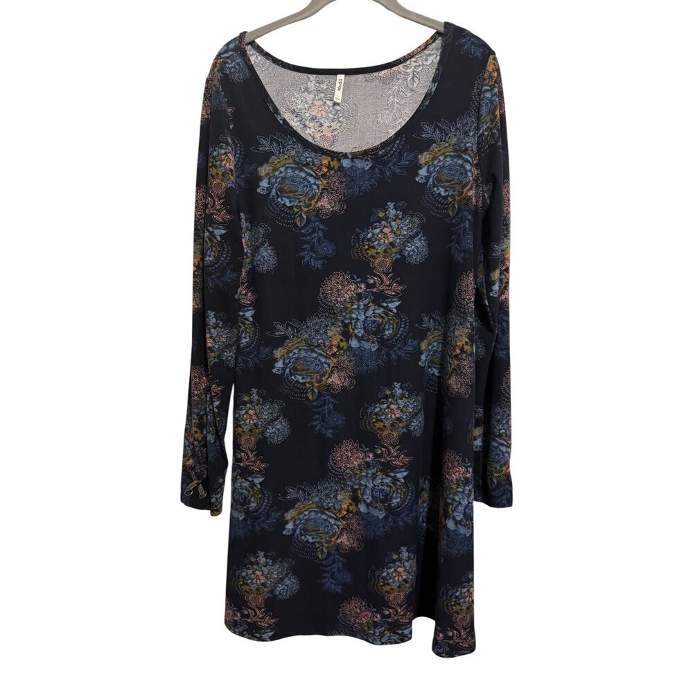 Mudd Lace Up‎ Sleeve Sueded Jersey Mini Dress Navy Floral Ultra Soft Y2K Boho L